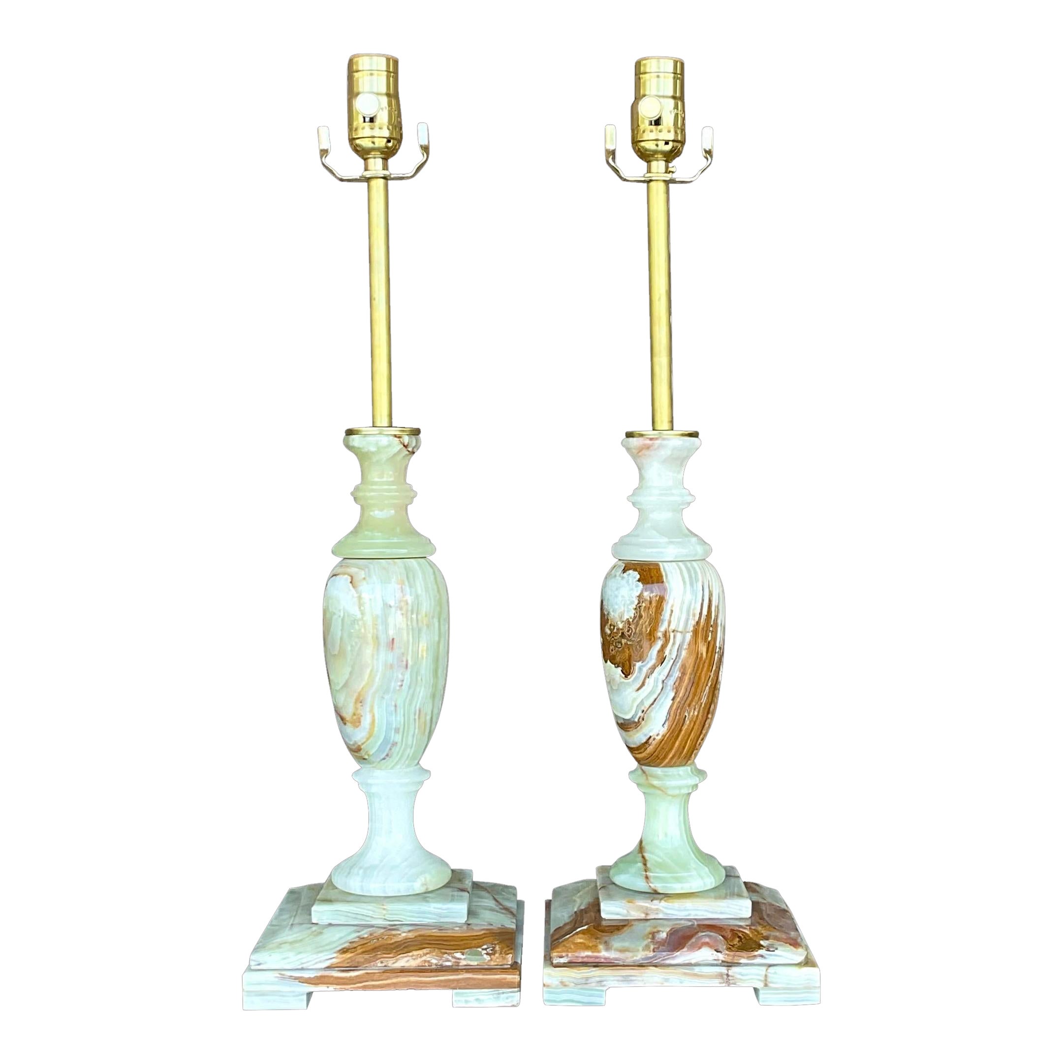 Vintage Regency Onyx Kerzenhalter Lampen - ein Paar
