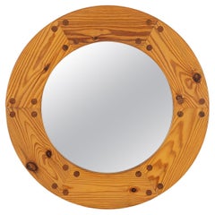 1960s Circular Swedish Pine Mirror by Uno Kristiansson
