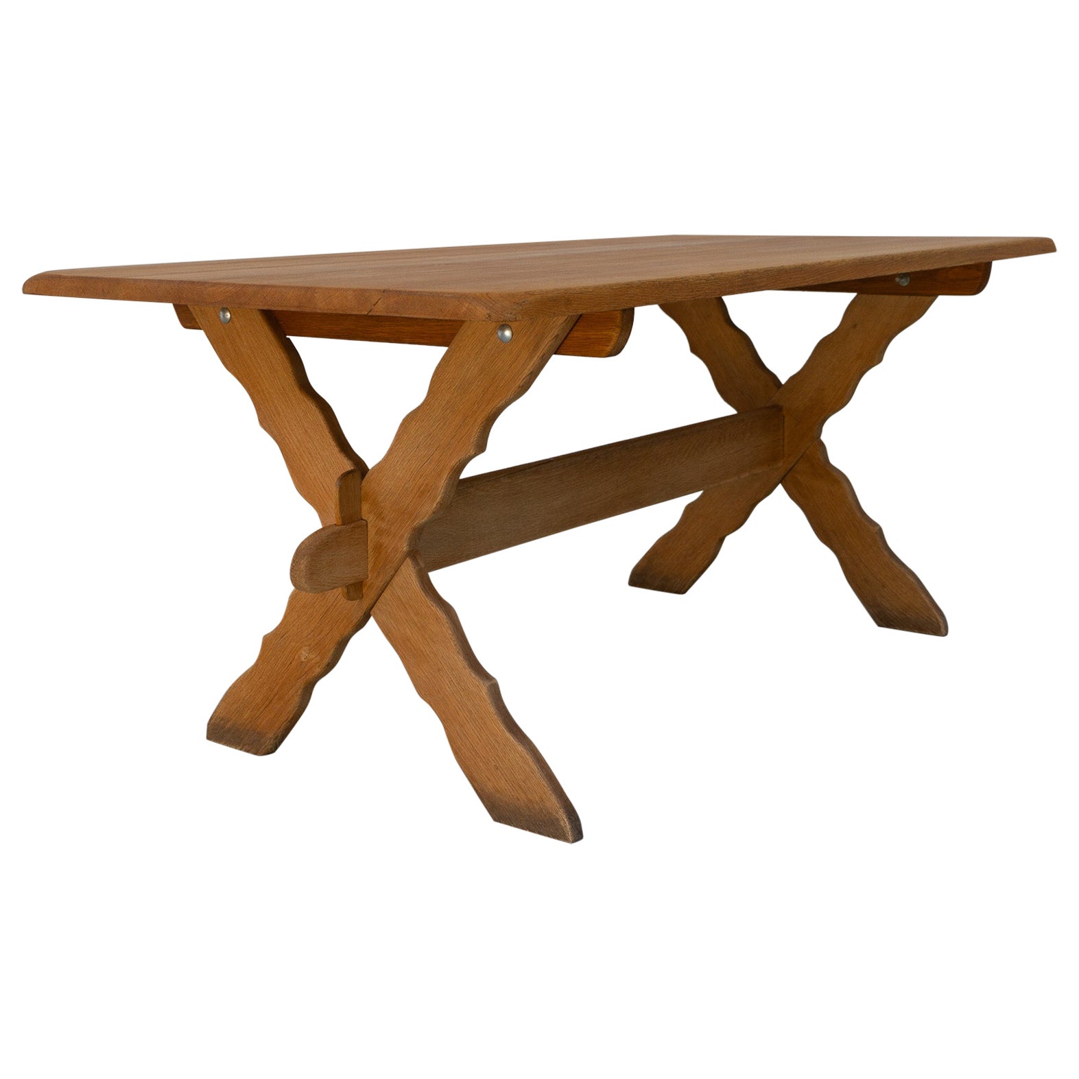 Vintage Danish Brutalist Oak Dining Table, 1960s. For Sale