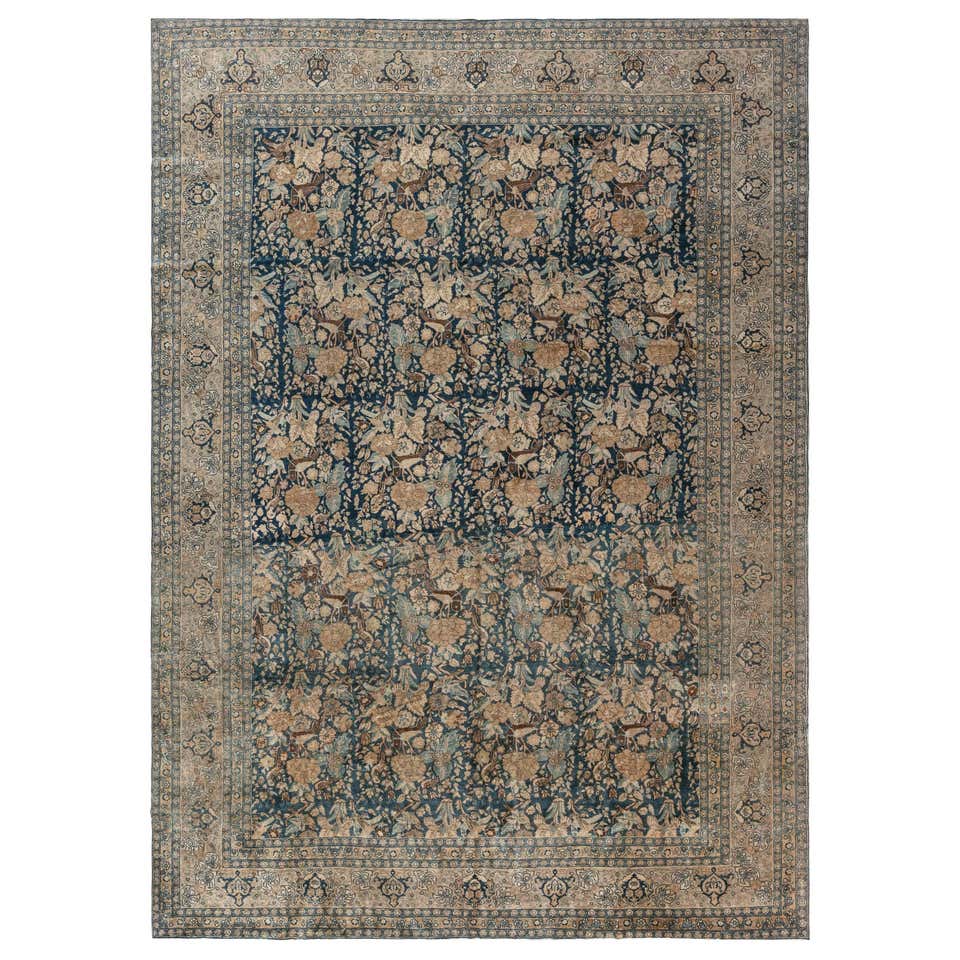 Muted Grey Rug Muted Gray, Blue, and Ivory Vintage Persian Tabriz Rug with Floral ...