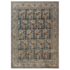Antiker persischer Tabriz Floral Design Blauer Teppich