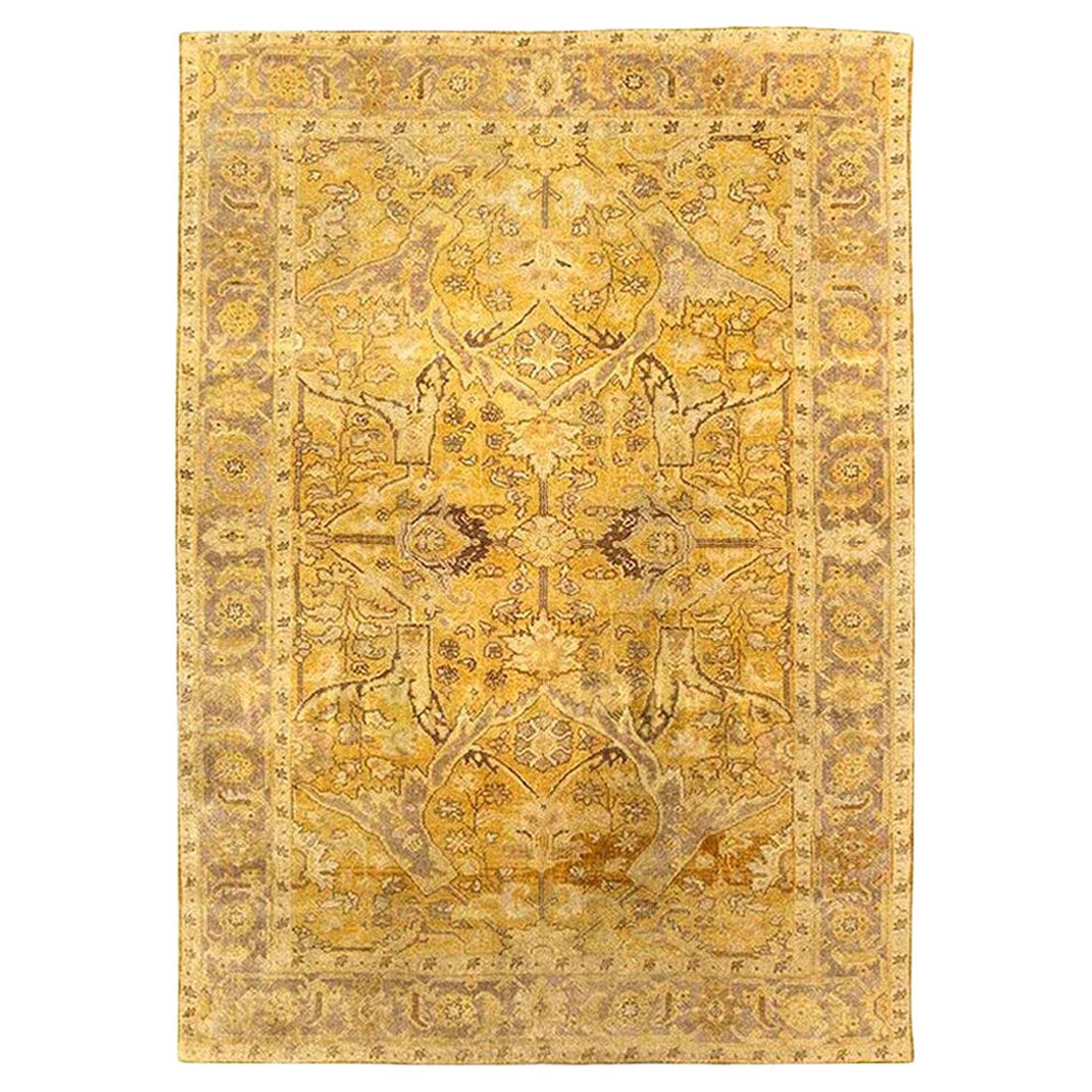 Contemporary Traditional Oriental Inspired Yellow Wool Rug by Doris