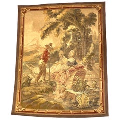 French Aubusson Pastoral Tapestry featuring a Gallant Scene, Late 19th Century