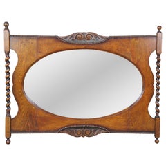 Antique Quartersawn Oak Barley Twist Oval Parlor Vanity Overmantle Mirror 34"