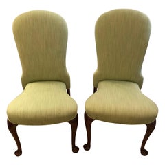 Elegant Pair of Upholstered Queen Anne Style Stackable Side Chairs