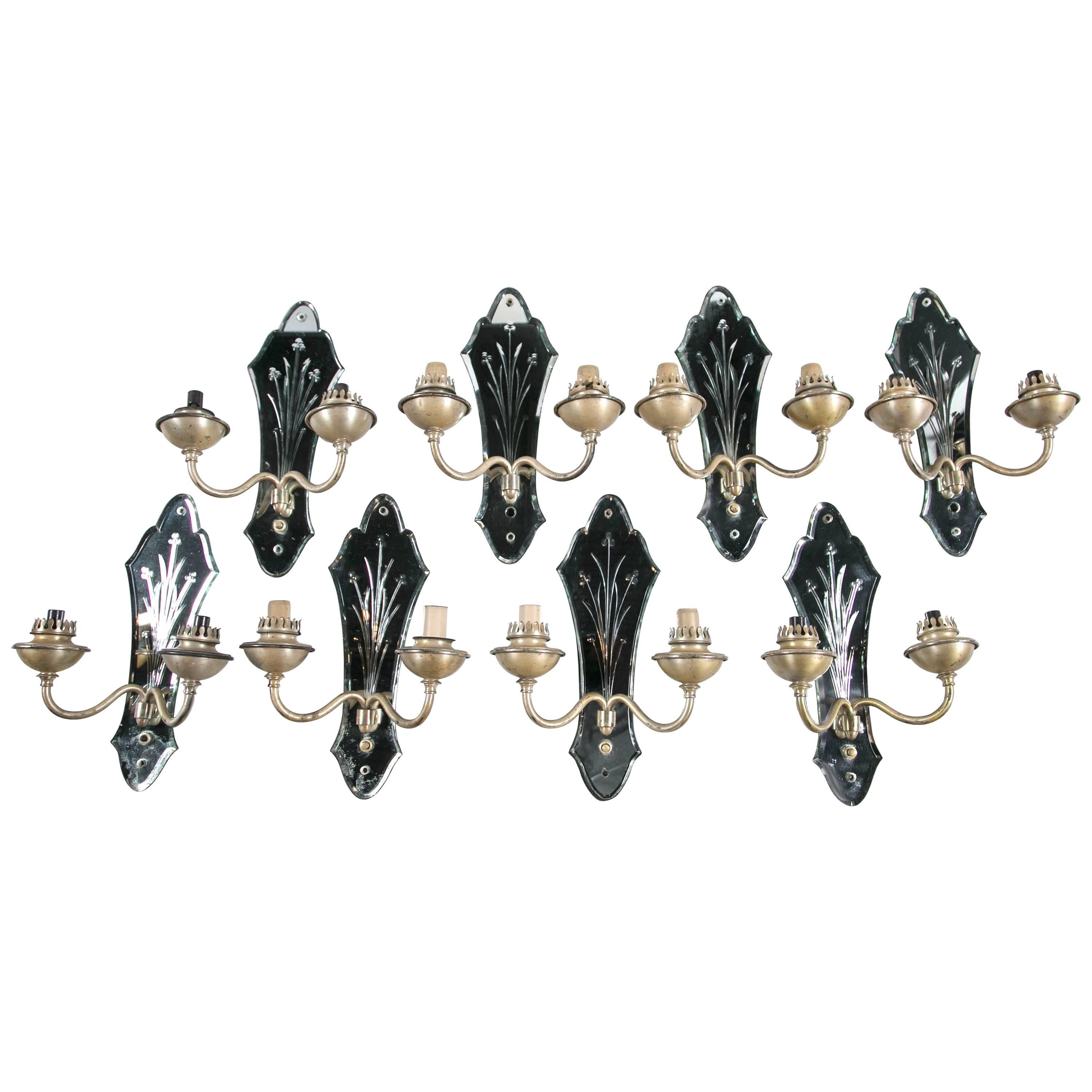 Set of Four Pair French Mirrored Sconces For Sale