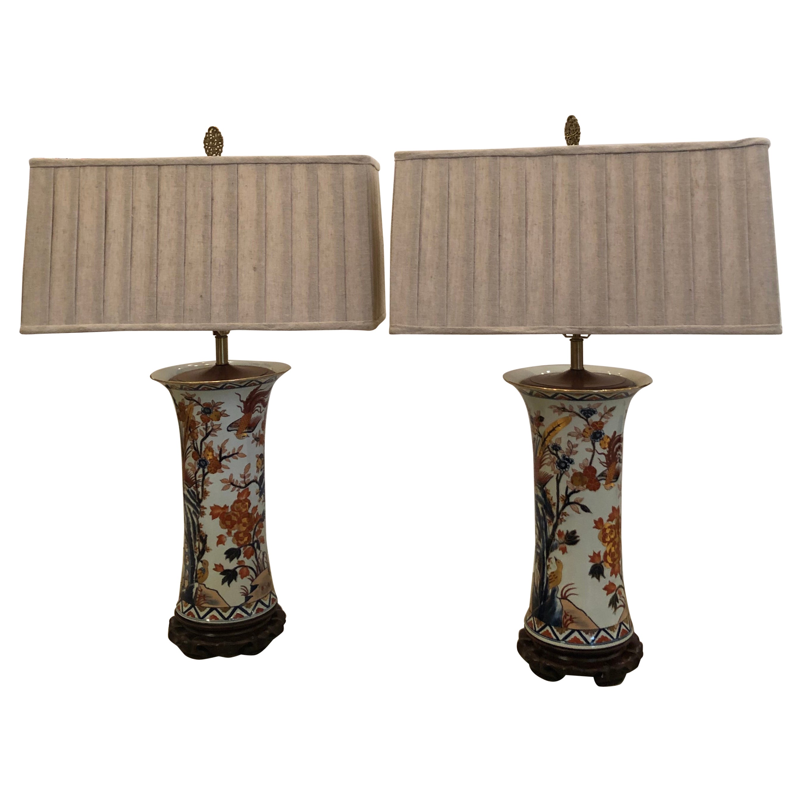 Grandes lampes de table cylindriques en céramique chinoise
