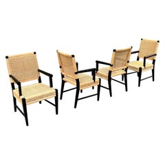 Vintage Remarkable Set of 12 Mahogany and Wicker Arm Chairs by John Hutton for Donghia 
