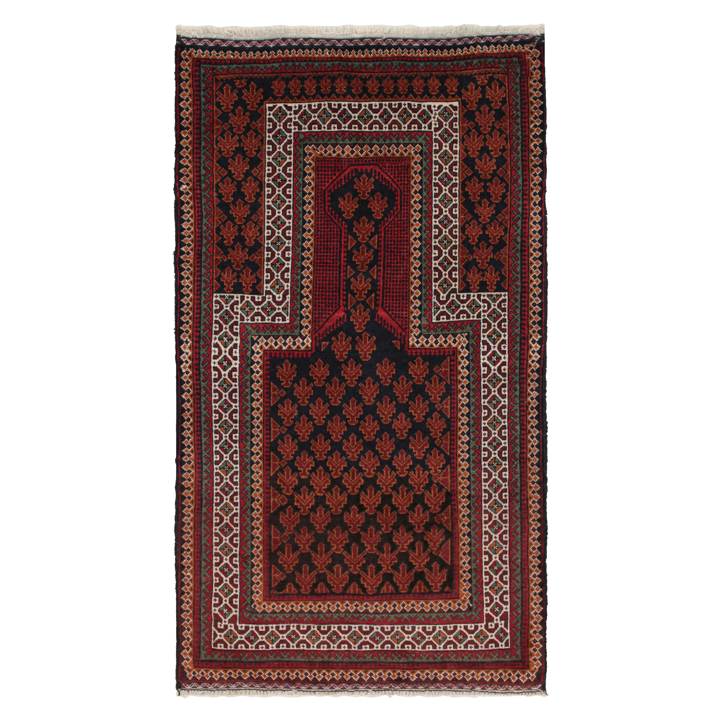 Vintage Baluch Persian rug in Black, Red, Orange, White Pattern from Rug & Kilim For Sale