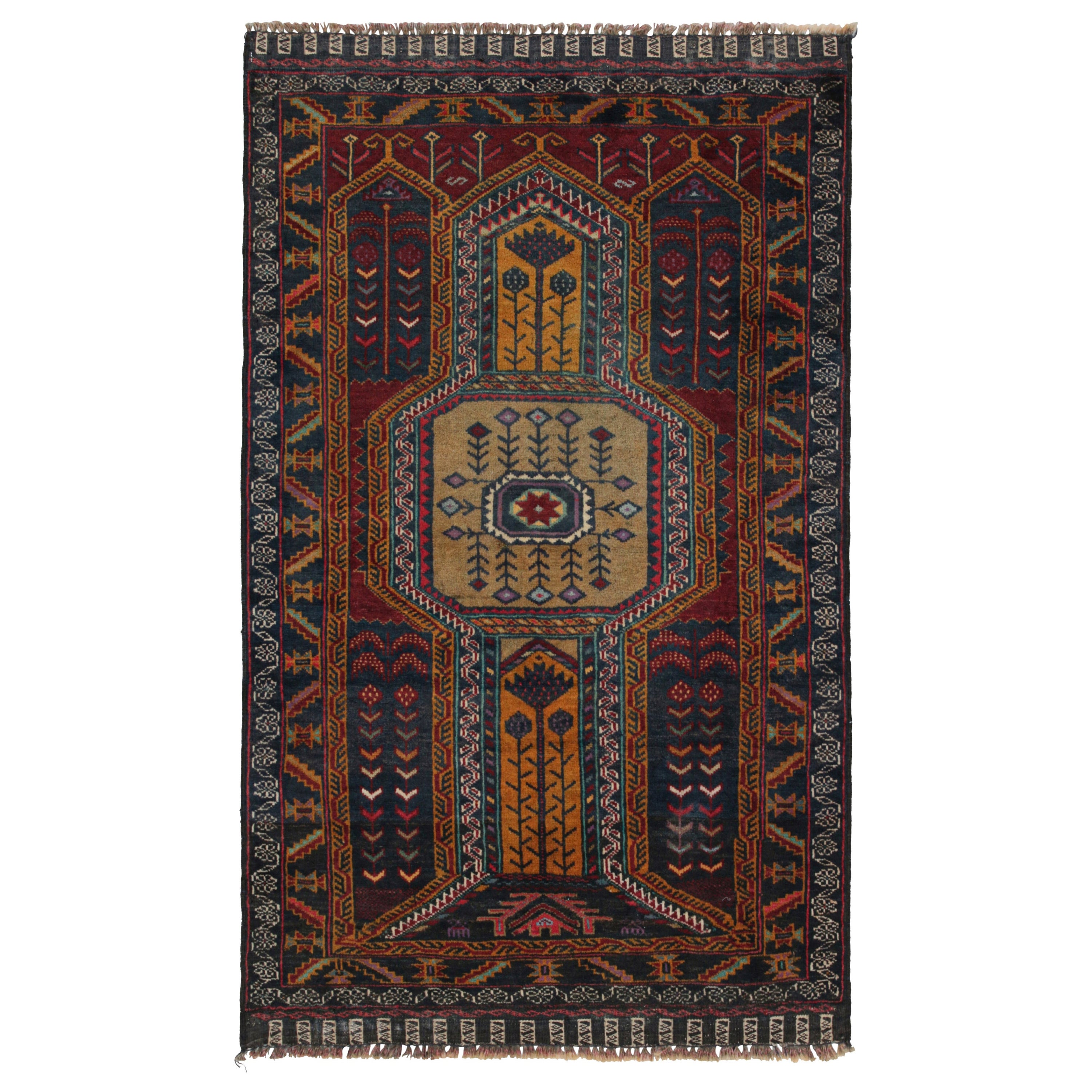 Vintage Baluch Persian rug in Blue, Brown, Gold & Red Pattern from Rug & Kilim