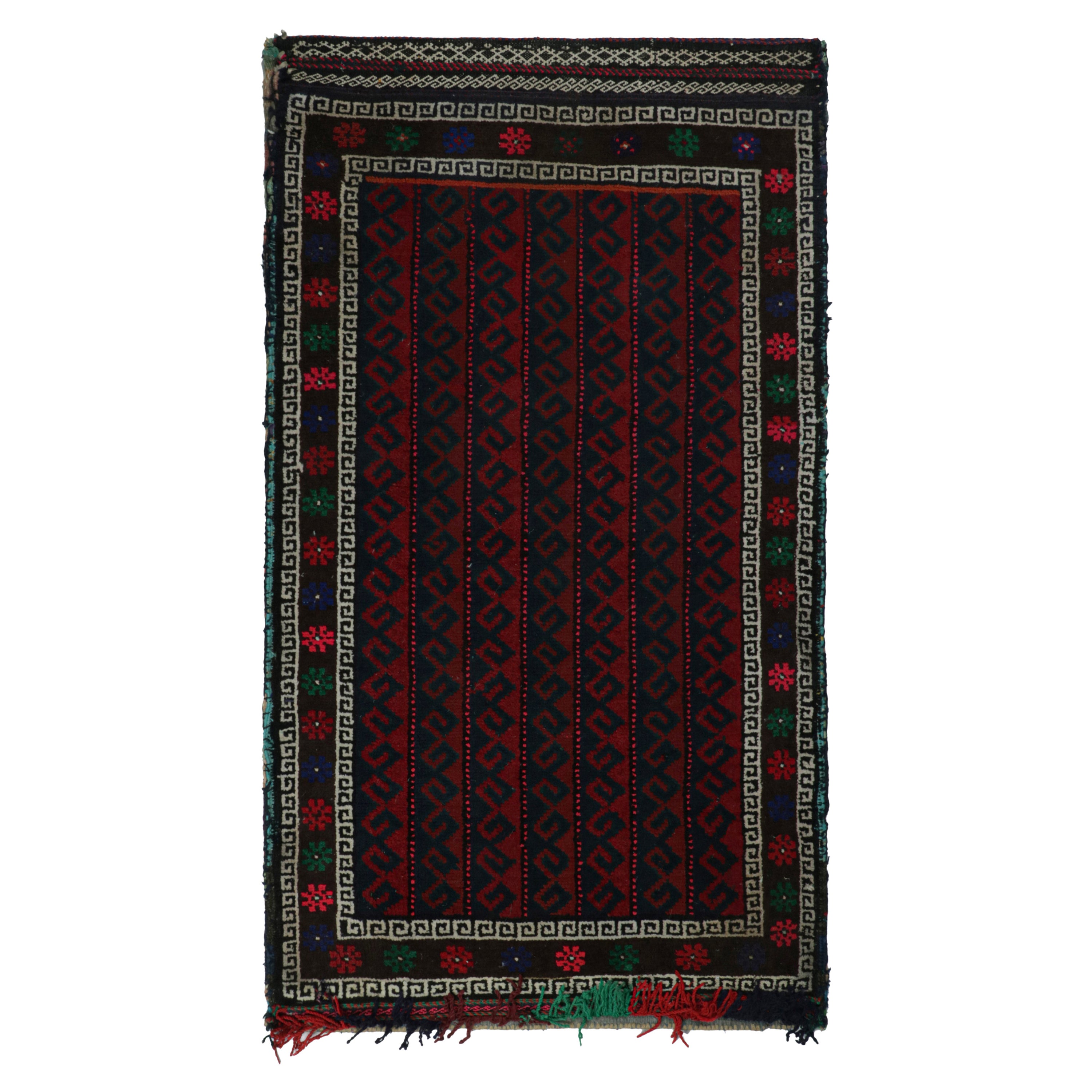 Vintage Baluch Persian rug in Red, Blue, White & Black Patterns from Rug & Kilim For Sale