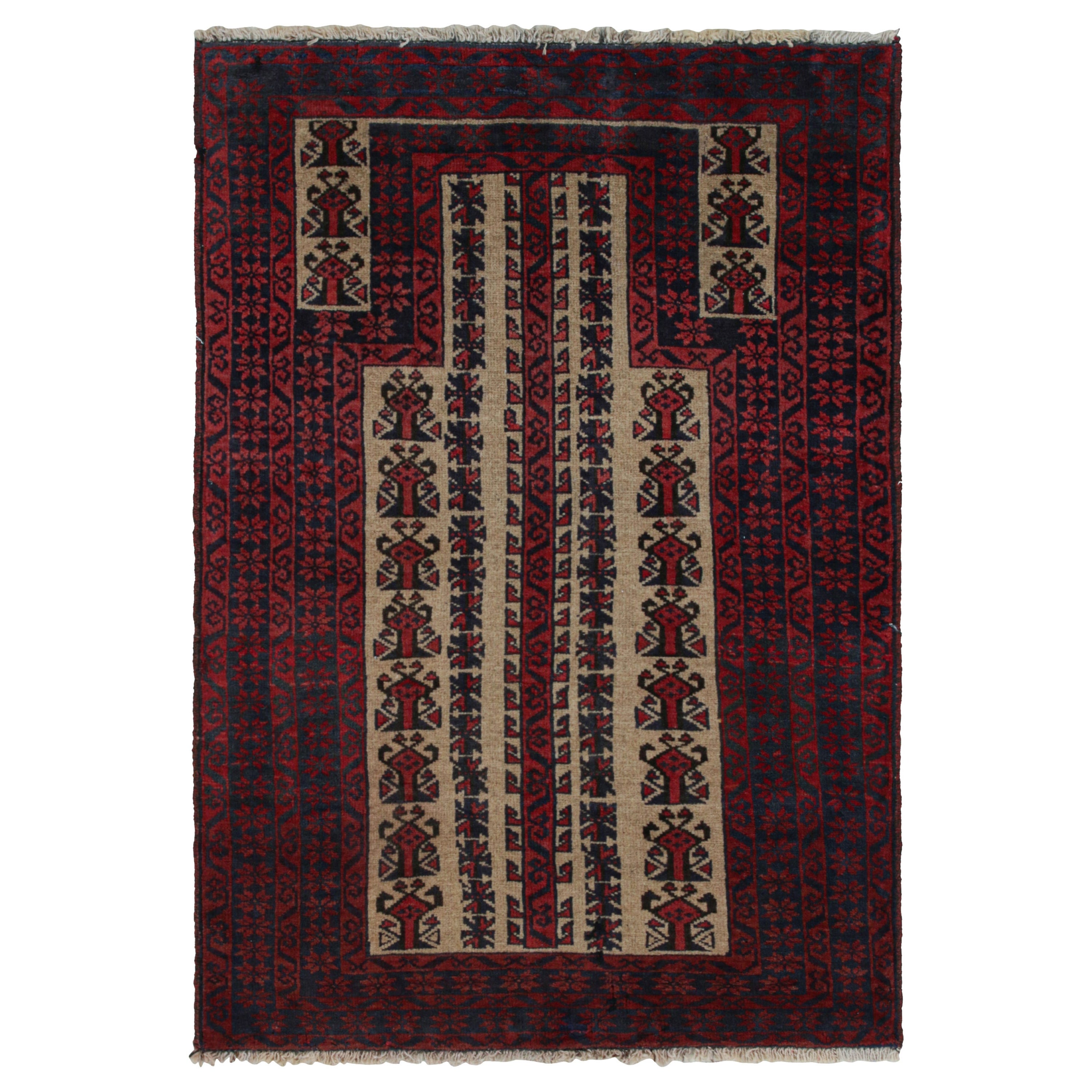 Vintage Baluch Persian rug in Red, Blue & Beige Patterns from Rug & Kilim For Sale