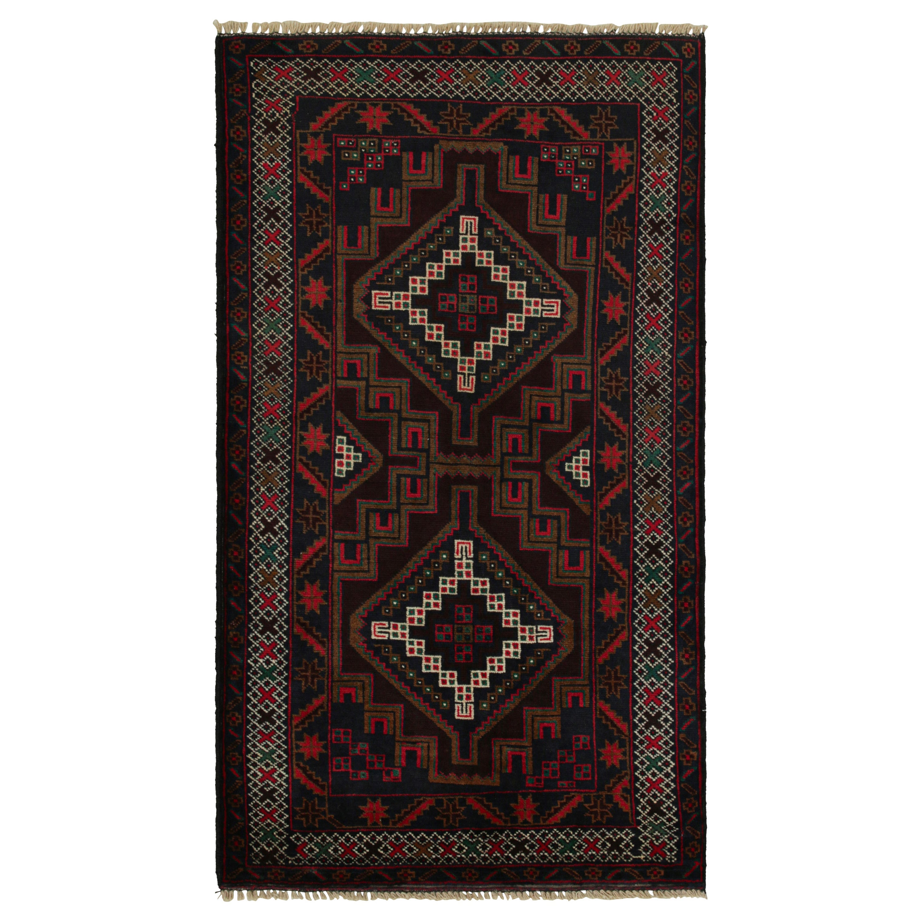 Vintage Baluch Persian rug in Red & Blue with Geometric Pattern from Rug & Kilim For Sale