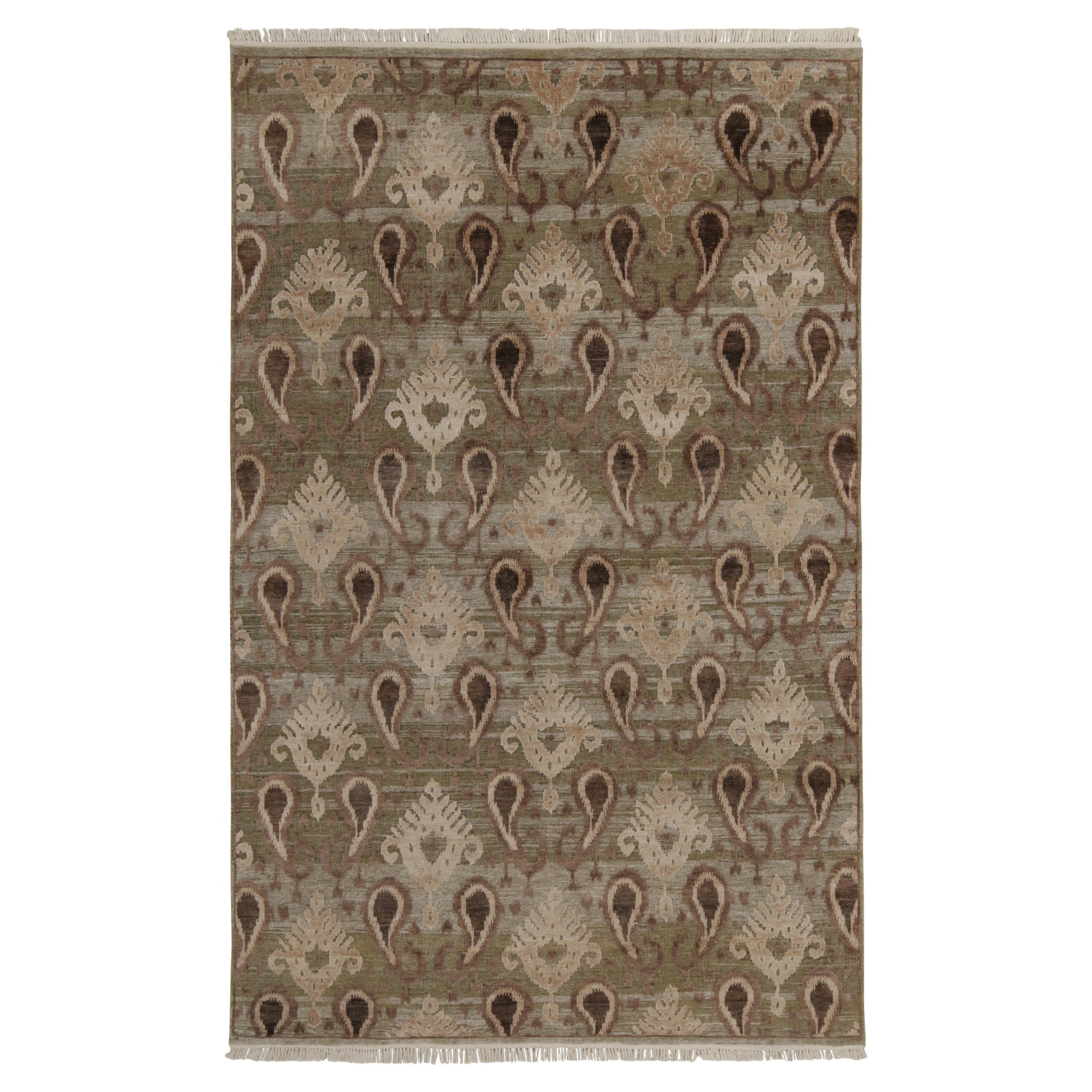 Rug & Kilim’s Ikats Style rug in Green with Beige-Brown Paisley Floral Patterns