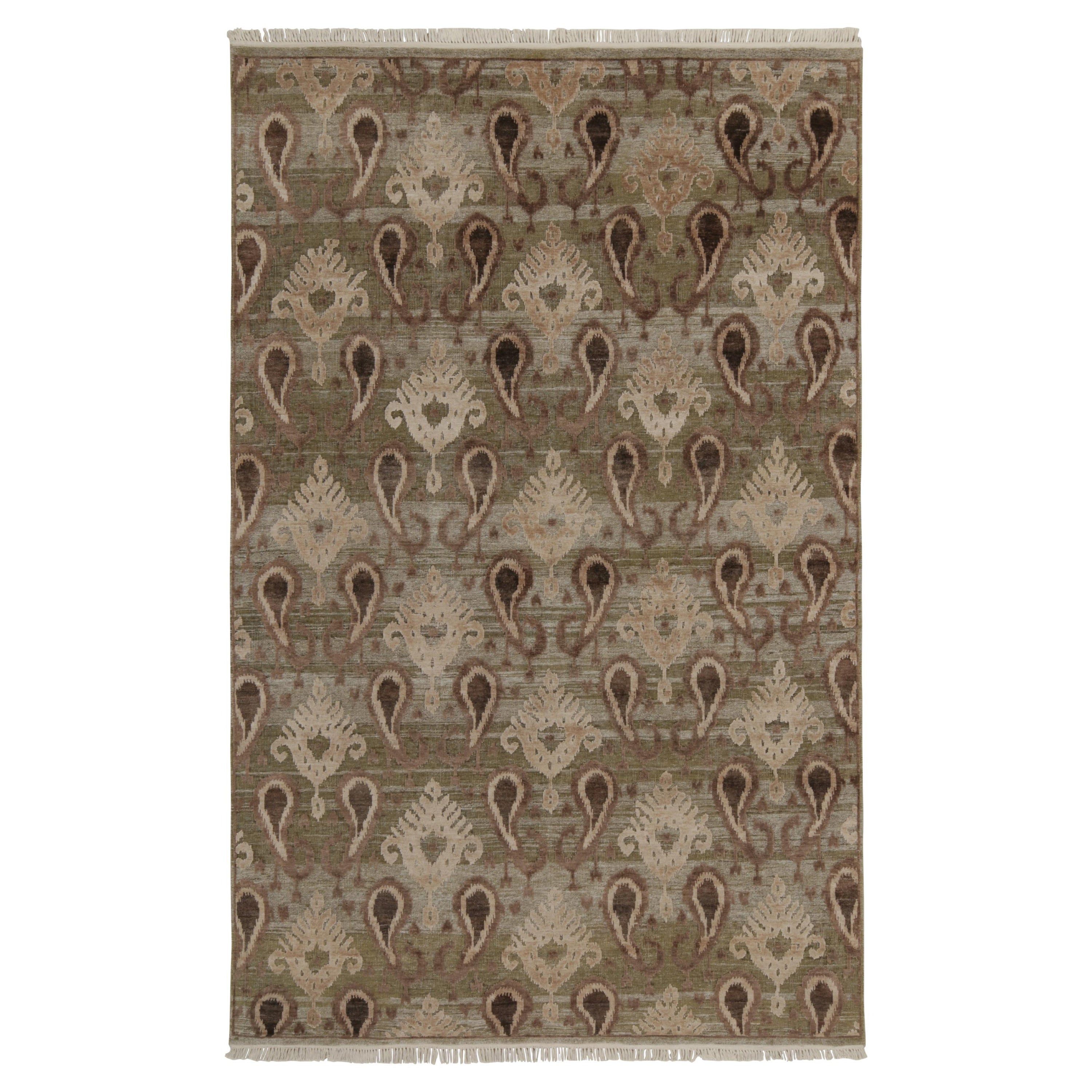 Rug & Kilim’s Ikats Style rug in Green with Beige-Brown Paisley Floral Patterns