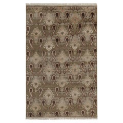 Tapis de style Ikats de Rug & Kilim en vert avec motifs floraux marguerites beige-brun