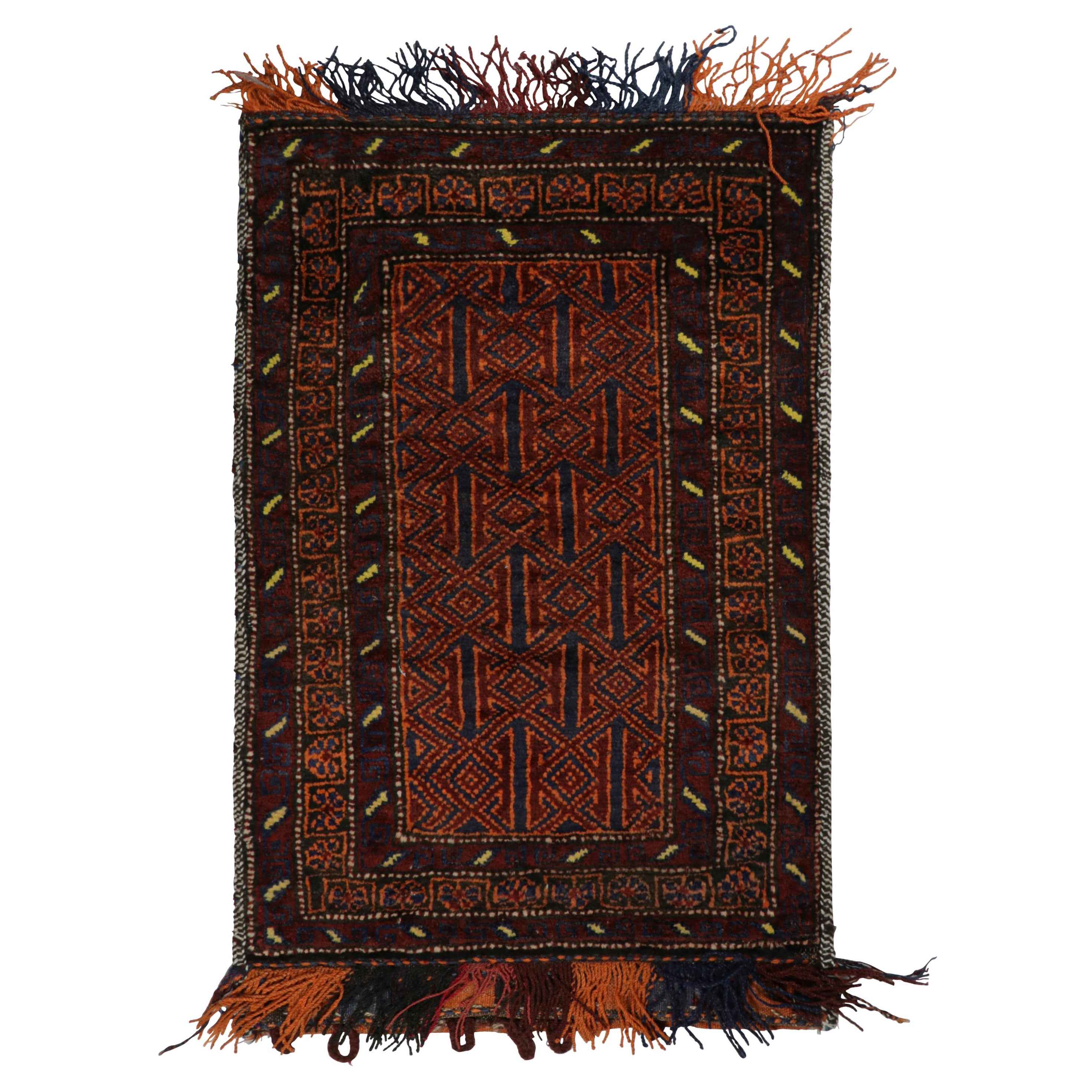 Vintage Baluch Persian rug in Brown, Blue & Orange Patterns from Rug & Kilim For Sale