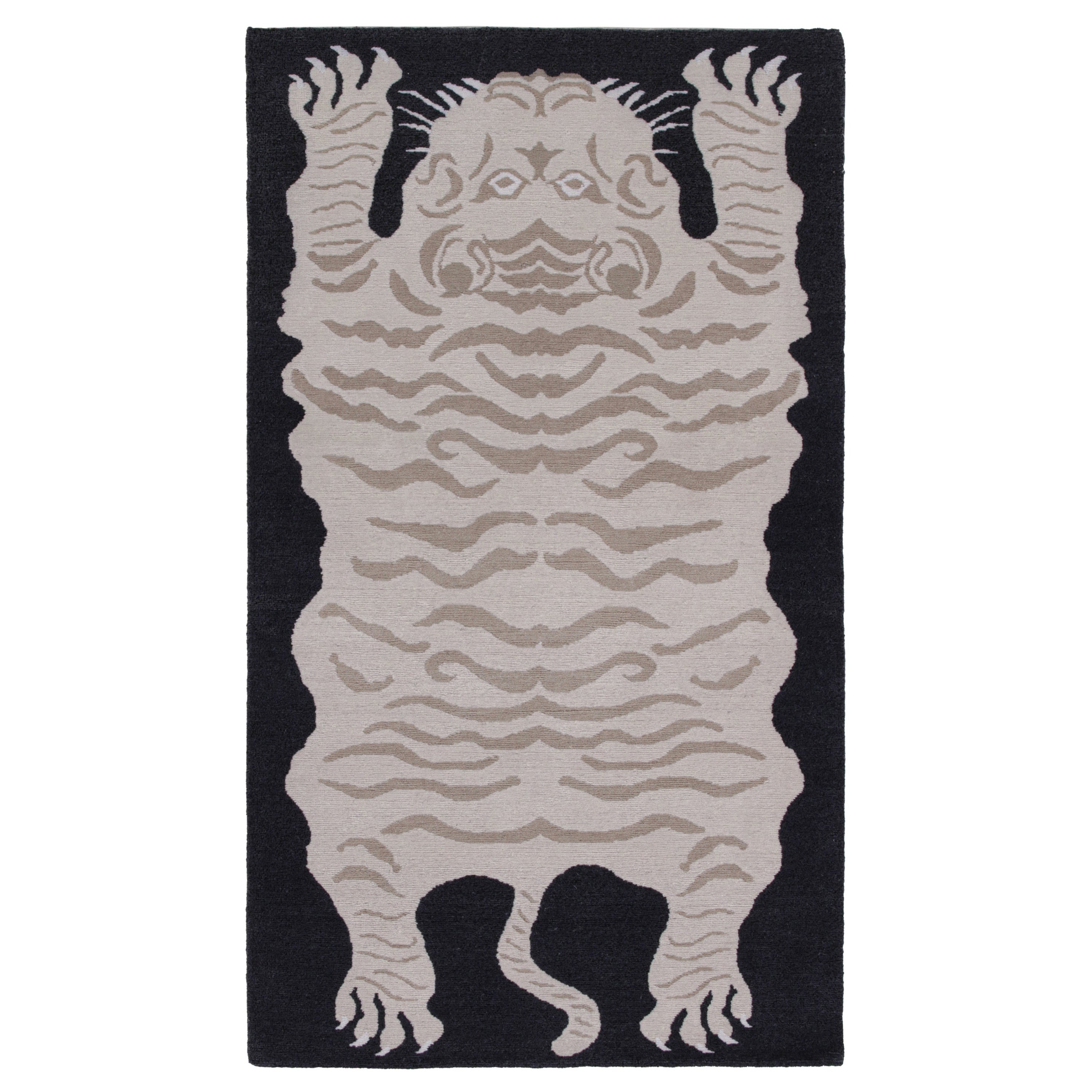 Rug & Kilim’s Tiger-Skin Rug in Black with Cream & Brown Pictorial For Sale