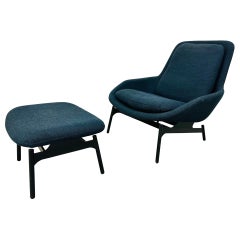 Modern Navy Blue Field Lounge Chair & Ottoman