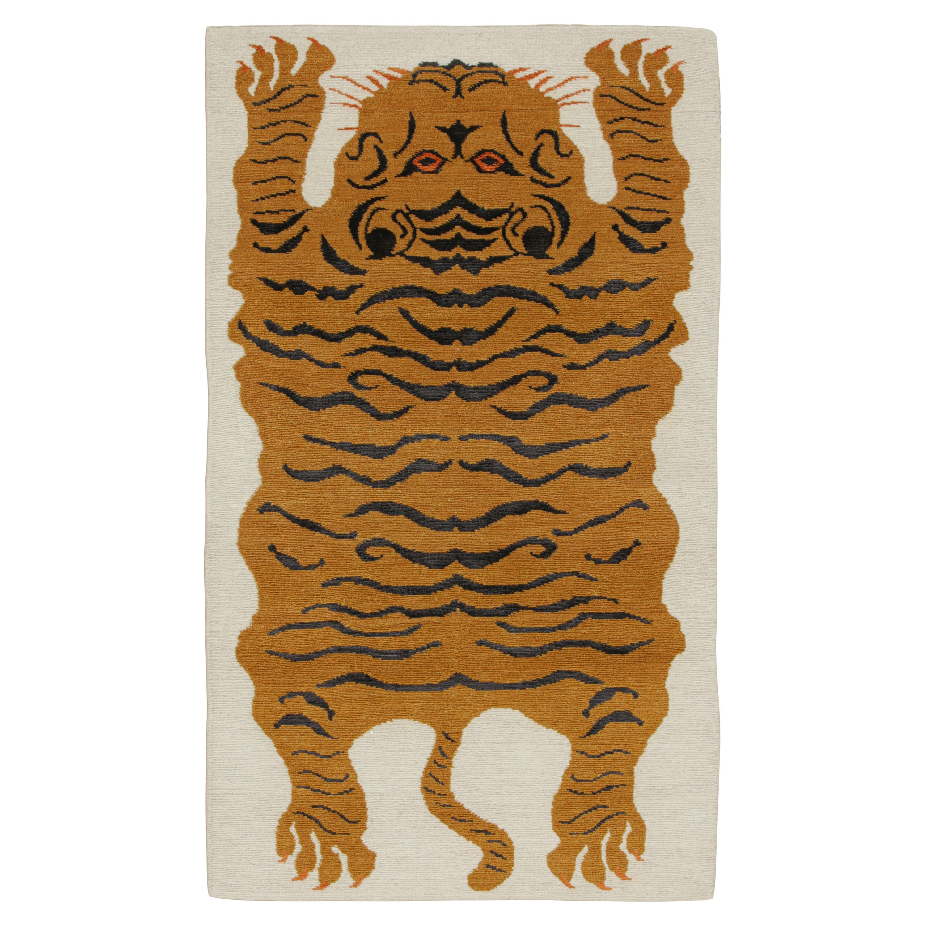 Rug & Kilim’s Tiger-Skin Rug in White with Gold & Black Pictorial