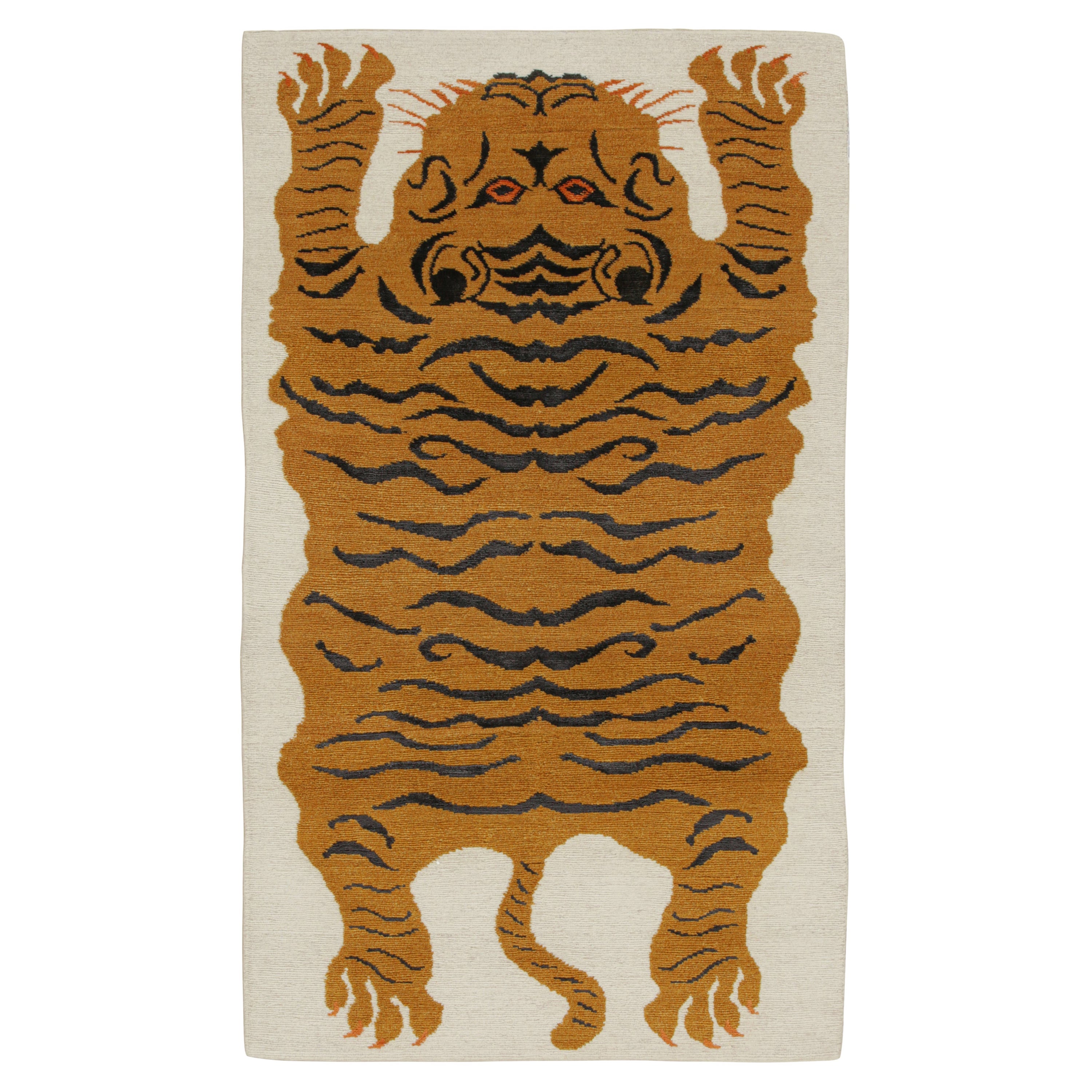 Rug & Kilim’s Tiger-Skin Rug in White with Gold & Black Pictorial