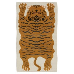 Rug & Kilim’s Tiger-Skin Rug in White with Gold & Black Pictorial