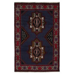 Vintage Baluch Afghan rug in Blue with Gold Red Black Patterns from Rug & Kilim