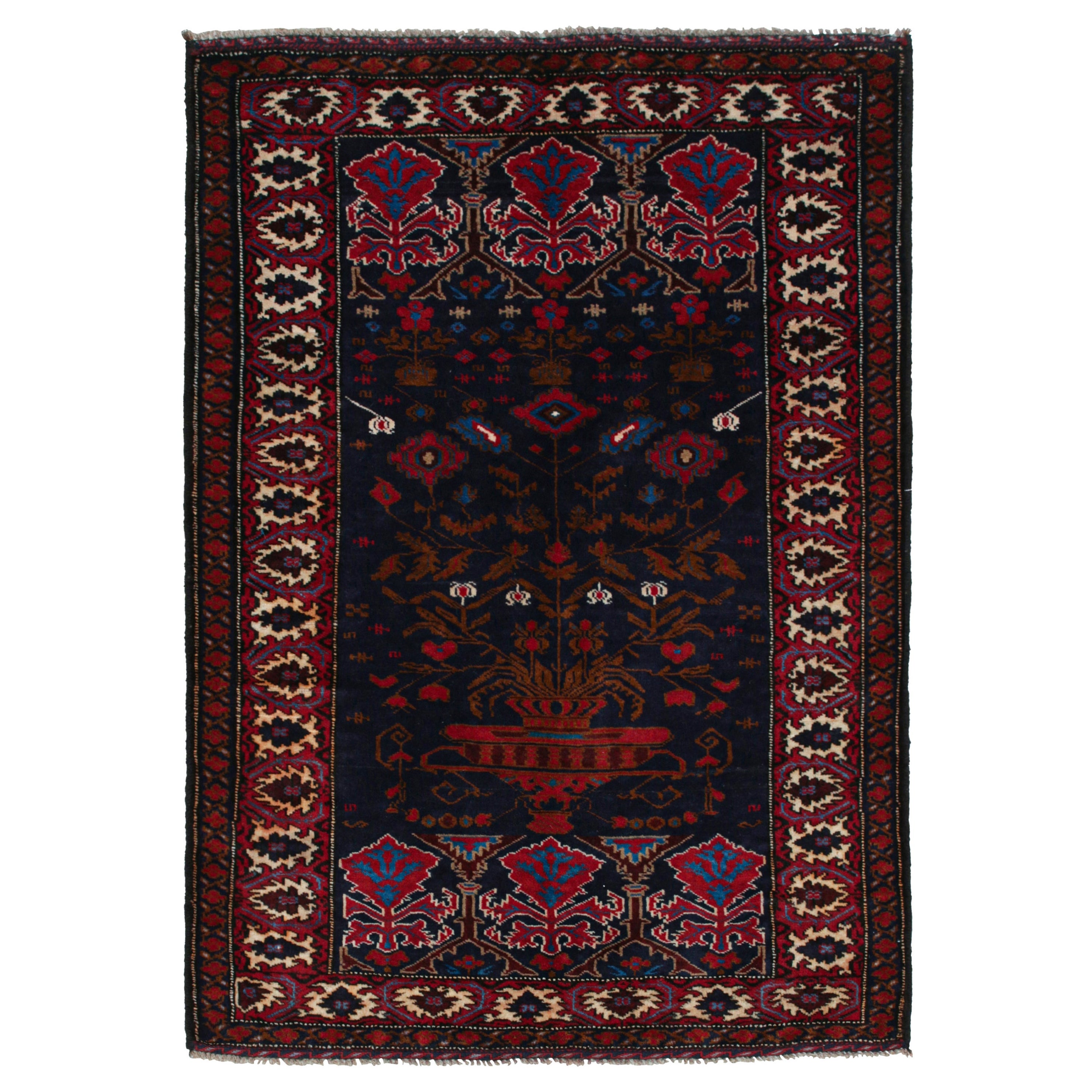Vintage Baluch Persian rug in Blue with Red-Brown Patterns from Rug & Kilim For Sale
