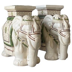 Vintage Coastal Glazed Ceramic Elephant Stools - a Pair