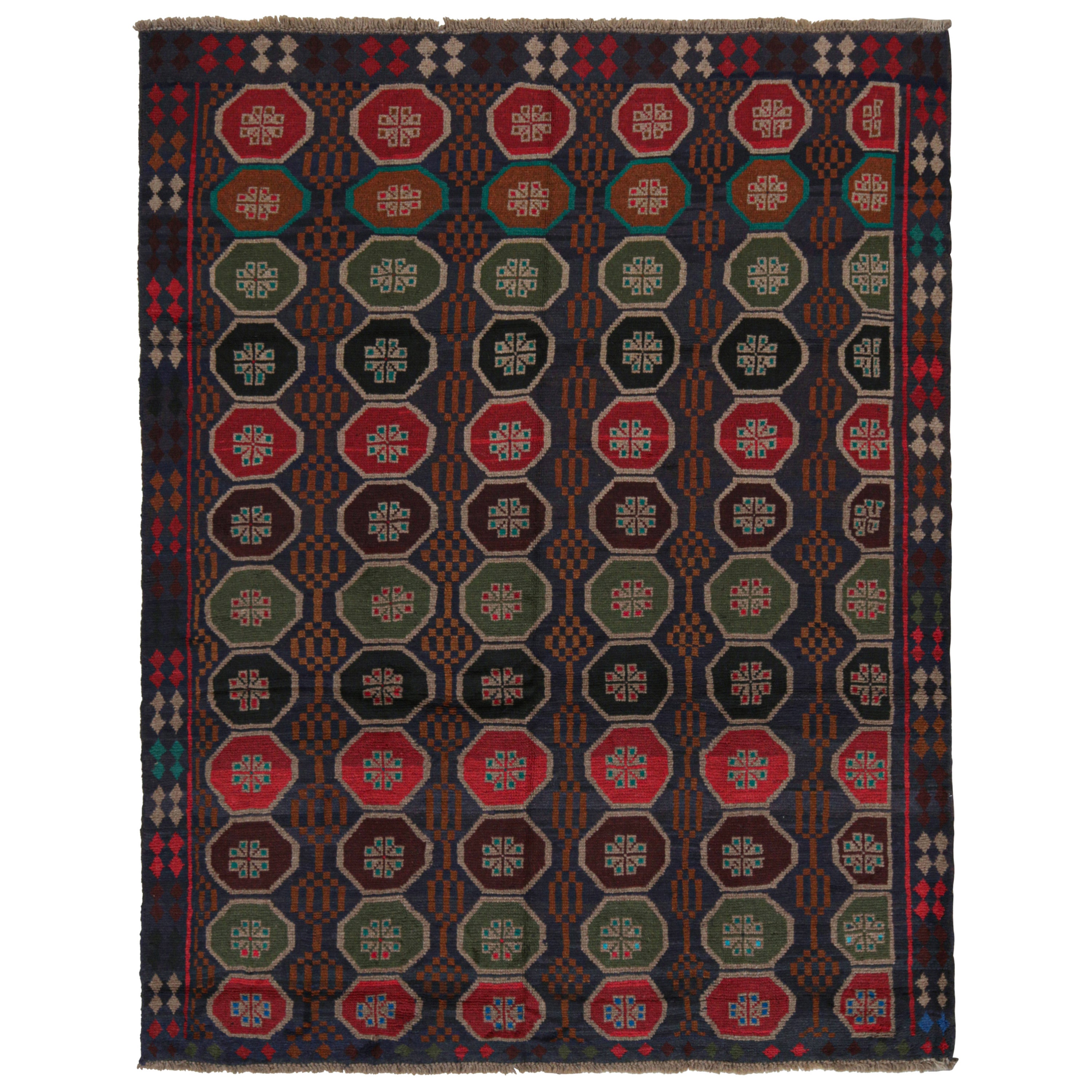 Rug & Kilim’s Baluch Tribal Rug in Brown with Colorful Hexagon Patterns For Sale