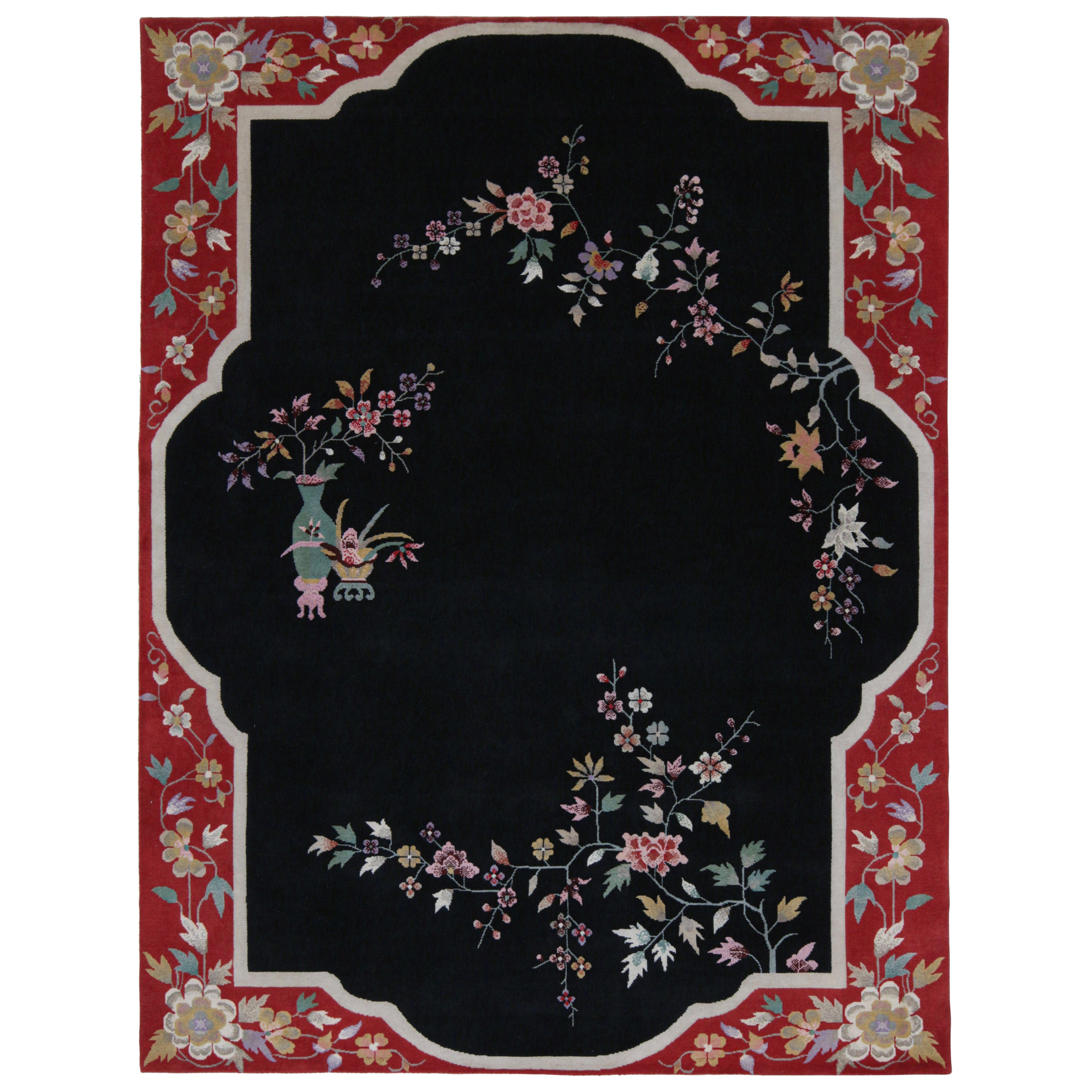 Rug & Kilim’s Chinese Art Deco Style Custom Rug Design with Floral Patterns For Sale
