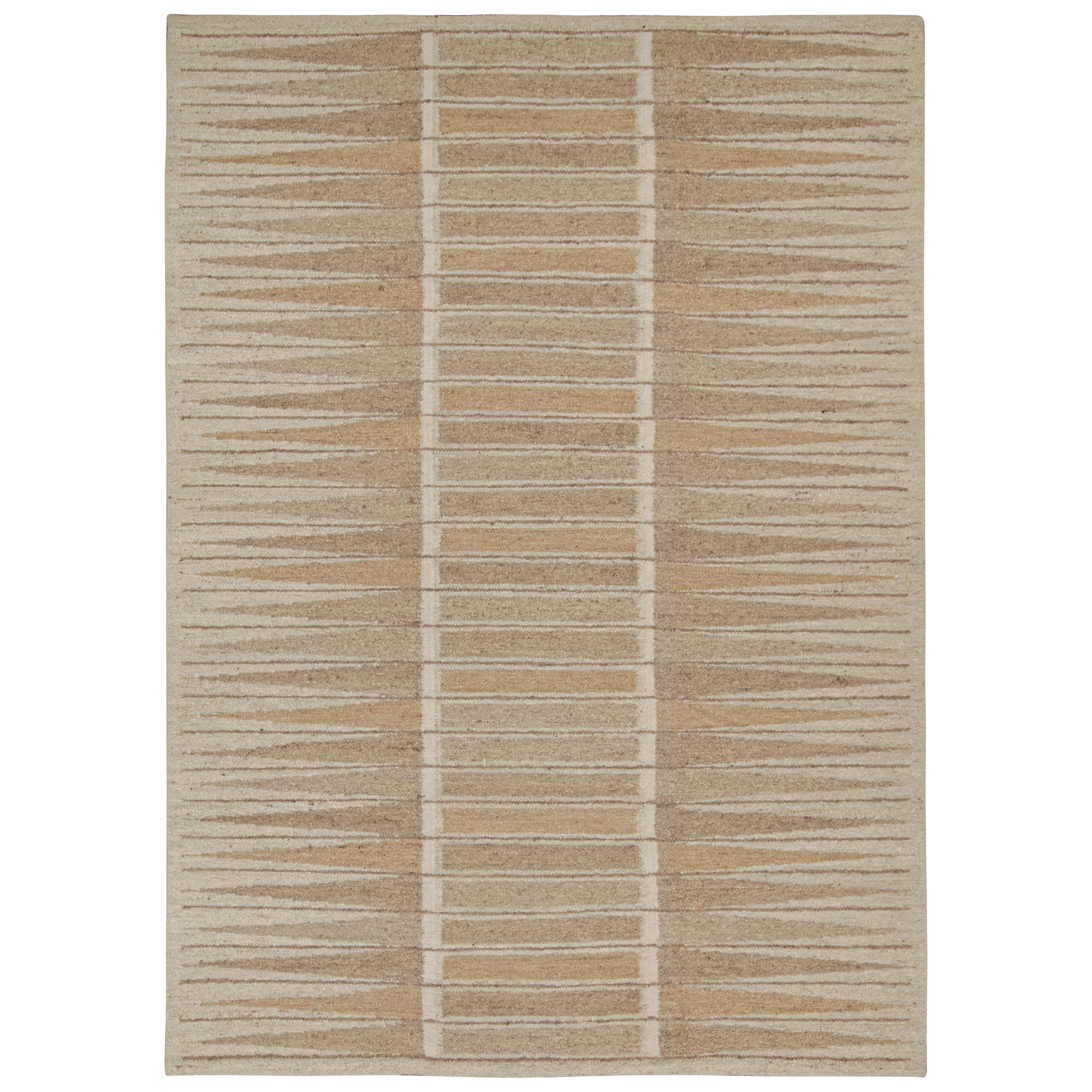 Rug & Kilim’s Scandinavian Style Kilim with Beige & Brown Geometric Patterns For Sale