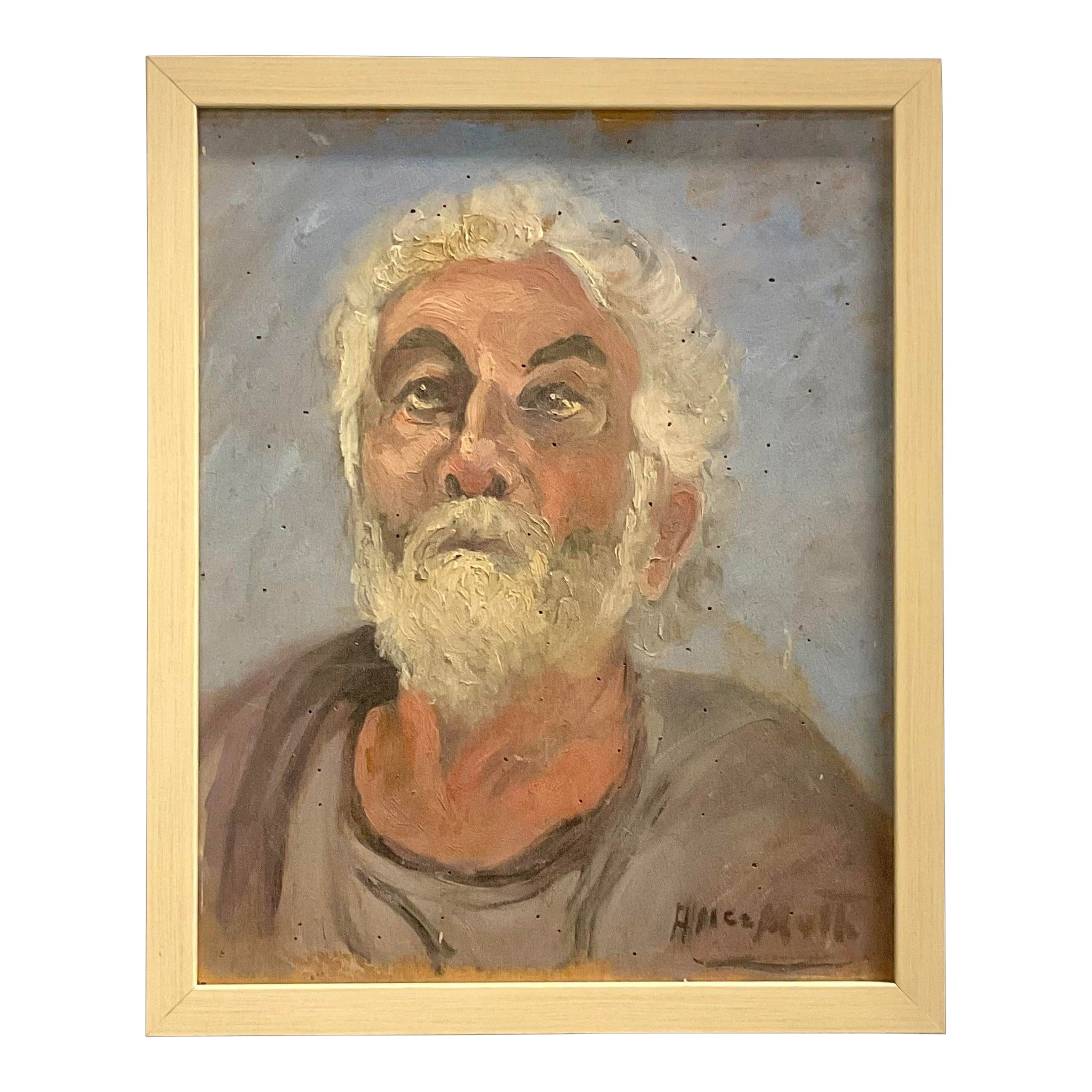 Vintage Boho Signed Original Oil Portrait on Board