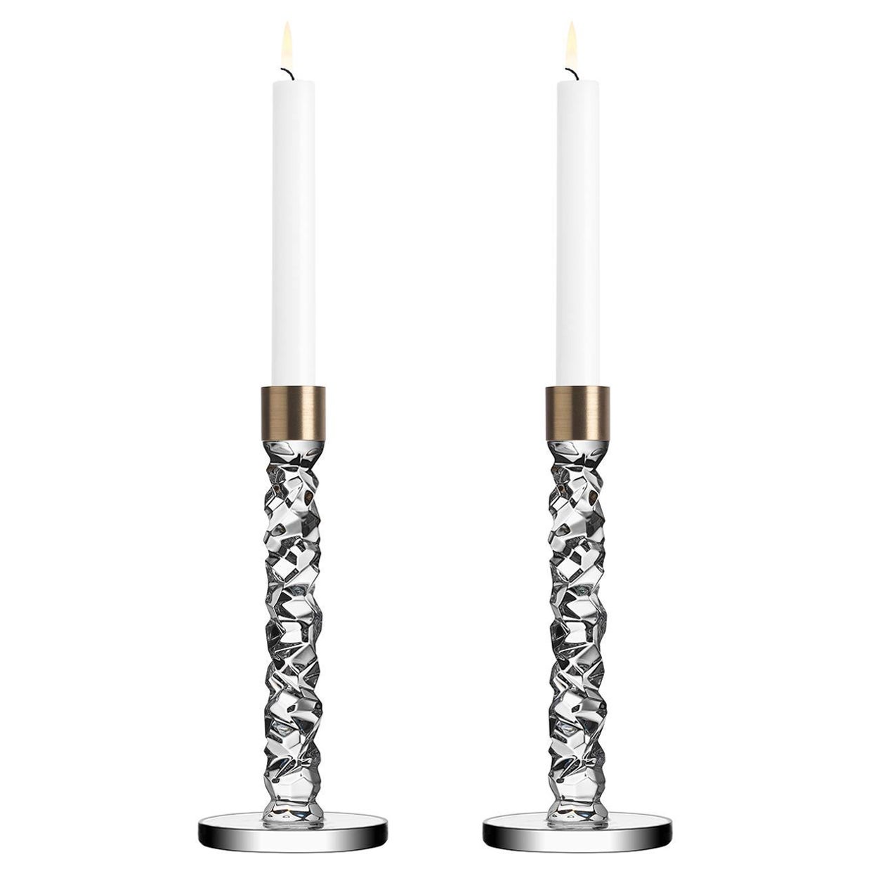 Orrefors Carat Brass Candlestick Medium 2-Pack For Sale