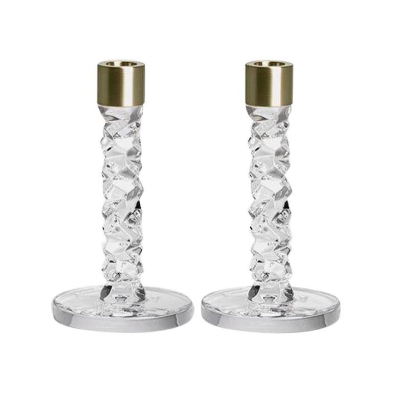 Orrefors Carat Brass Candlestick Small 2-Pack For Sale