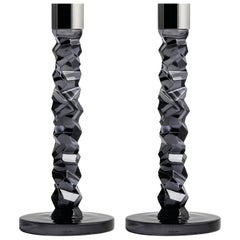 Orrefors Carat Graphite Candlestick Medium 2-Pack