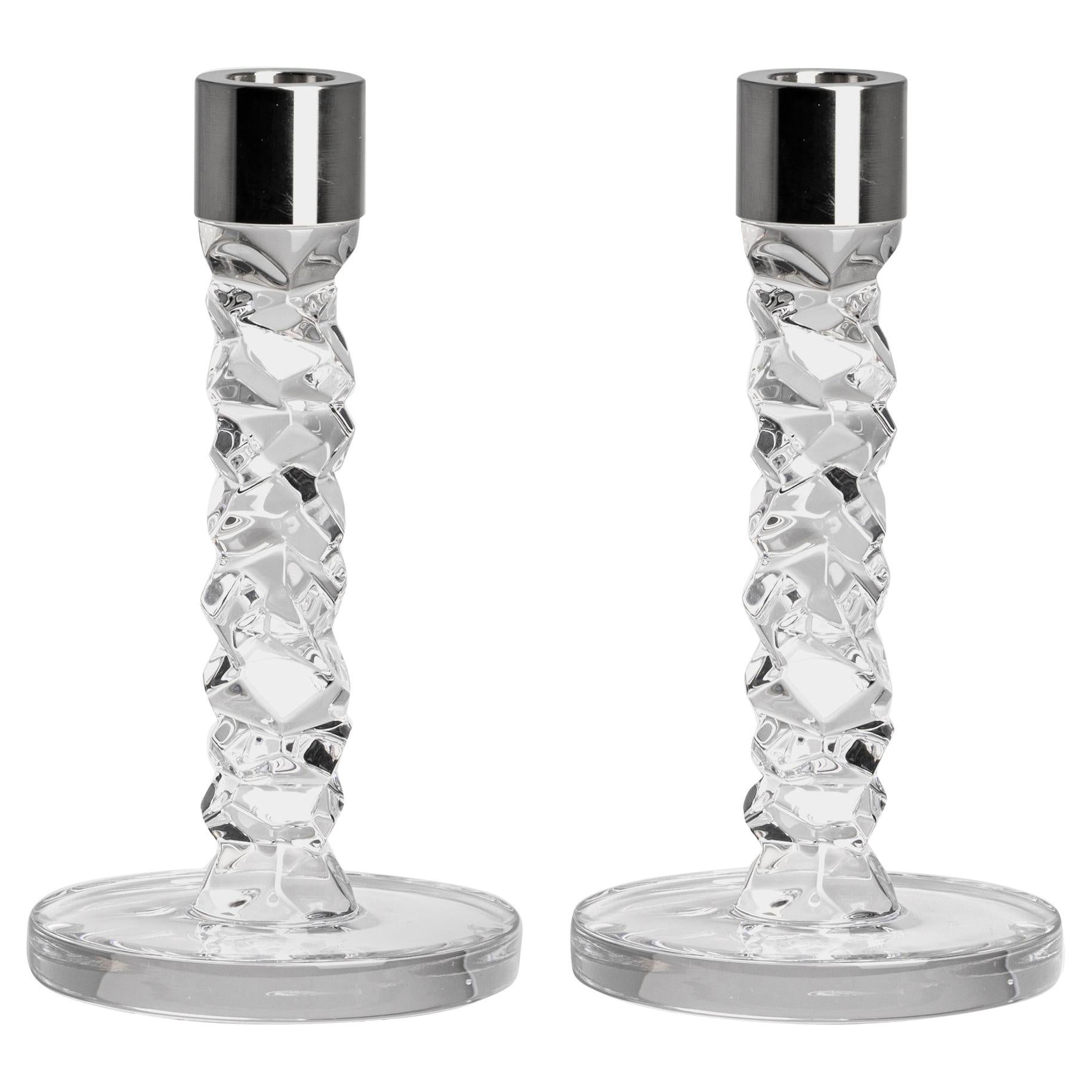 Orrefors Carat Silver Candlestick Small 2-Pack For Sale