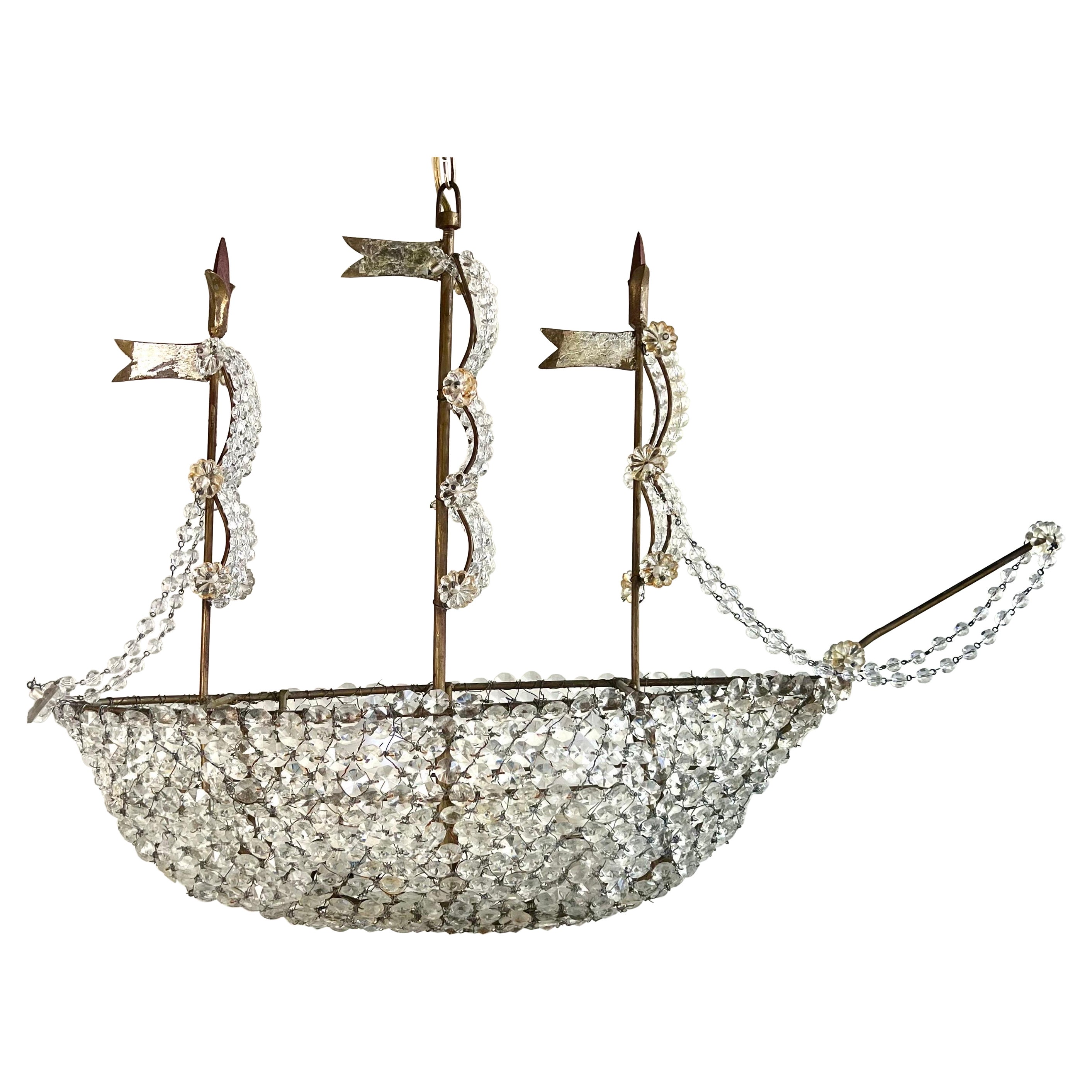 Crystal Beaded Ship Chandelier by MLA For Sale