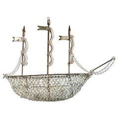 Antique Crystal Beaded Ship Chandelier by MLA
