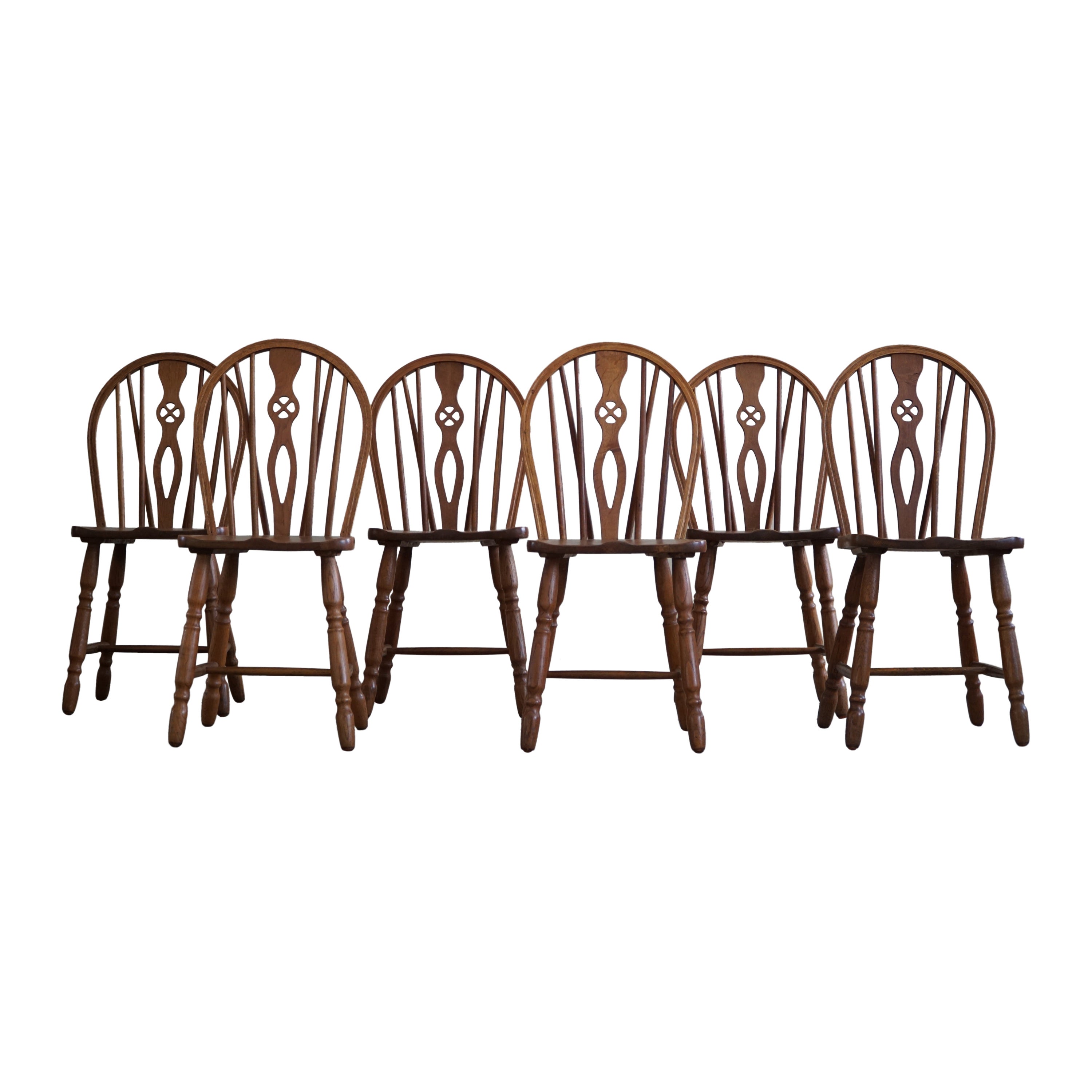 Set of 6 Windsor Dining Room Chairs in Oak, English Edwardian, 19th Century For Sale