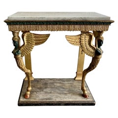Antique 19th Century Swedish Empire  Console in Carved, Polychrome and Gilded Wood