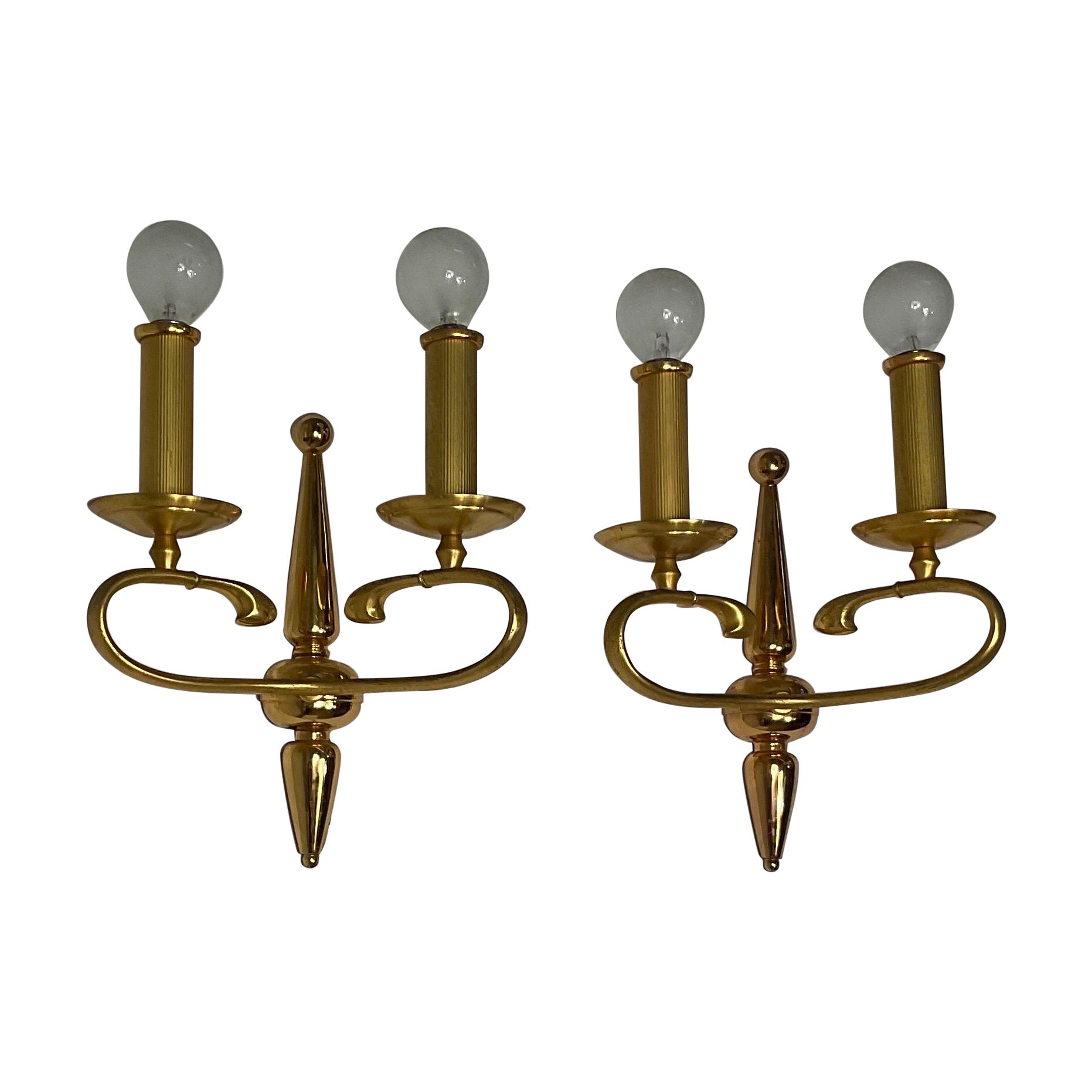 Pair of vintage solid brass wall lamps by Sciolari Rome, 1960s