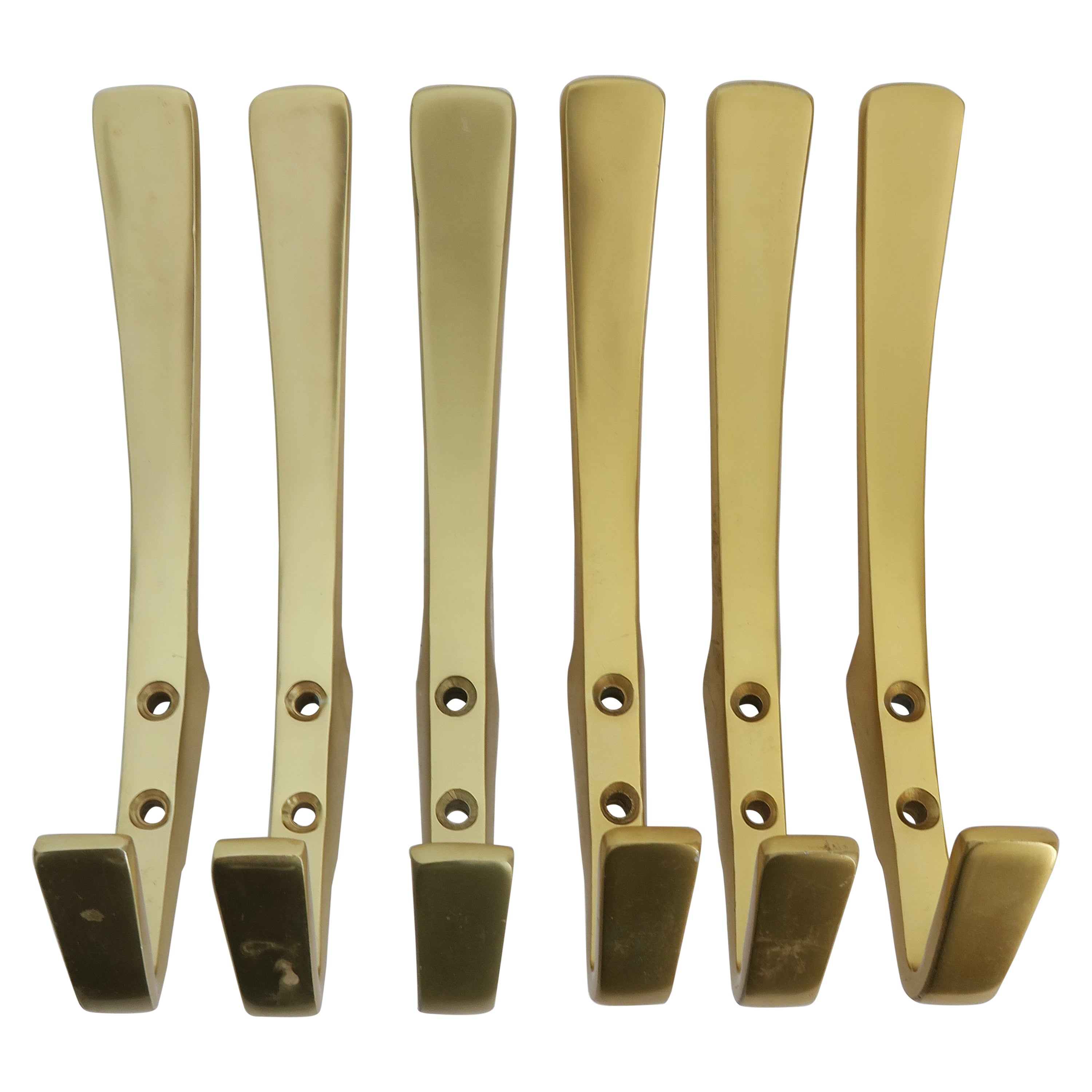 Set of Six Gold-Colored Aluminum Coat Hooks  For Sale