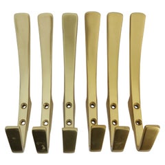 Antique Set of Six Gold-Colored Aluminum Coat Hooks 