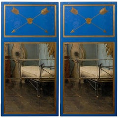 Single Large Size Blue Glass Trumeau Mirrors with Arrows Motif