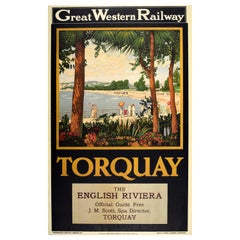 Original Vintage Great Western Railway Poster Torquay English Riviera Art Deco