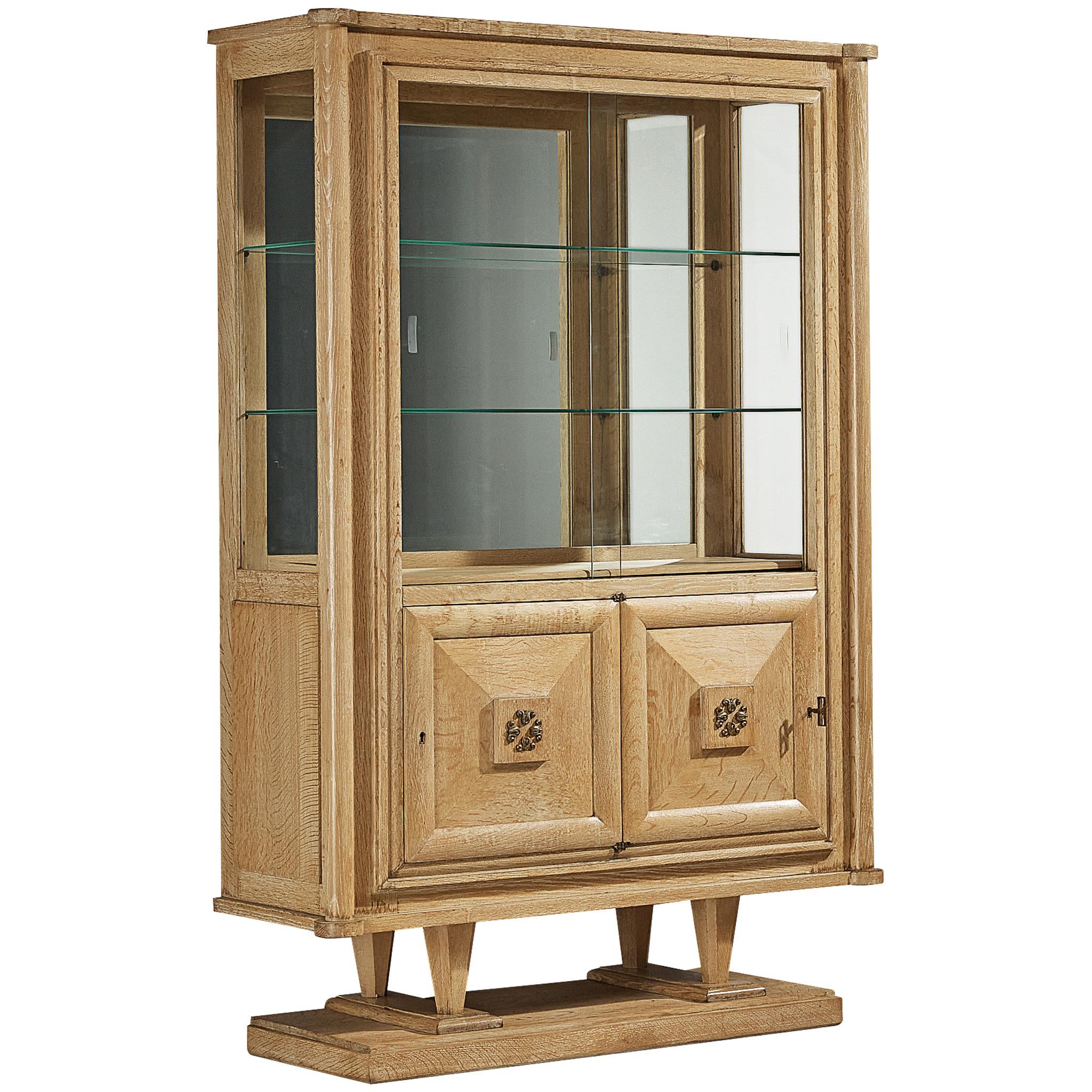 Gaston Poisson Art Deco Vitrine Cabinet in Blond Oak  For Sale
