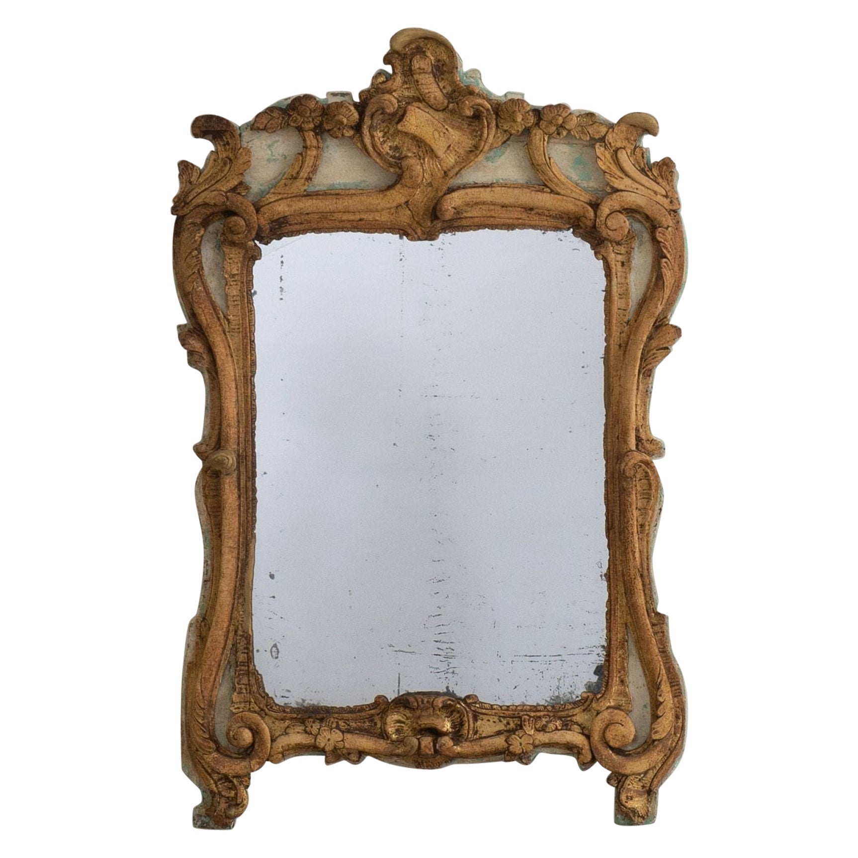 18th c. French Louis XV Period Giltwood Mirror with Original Mirror Plate