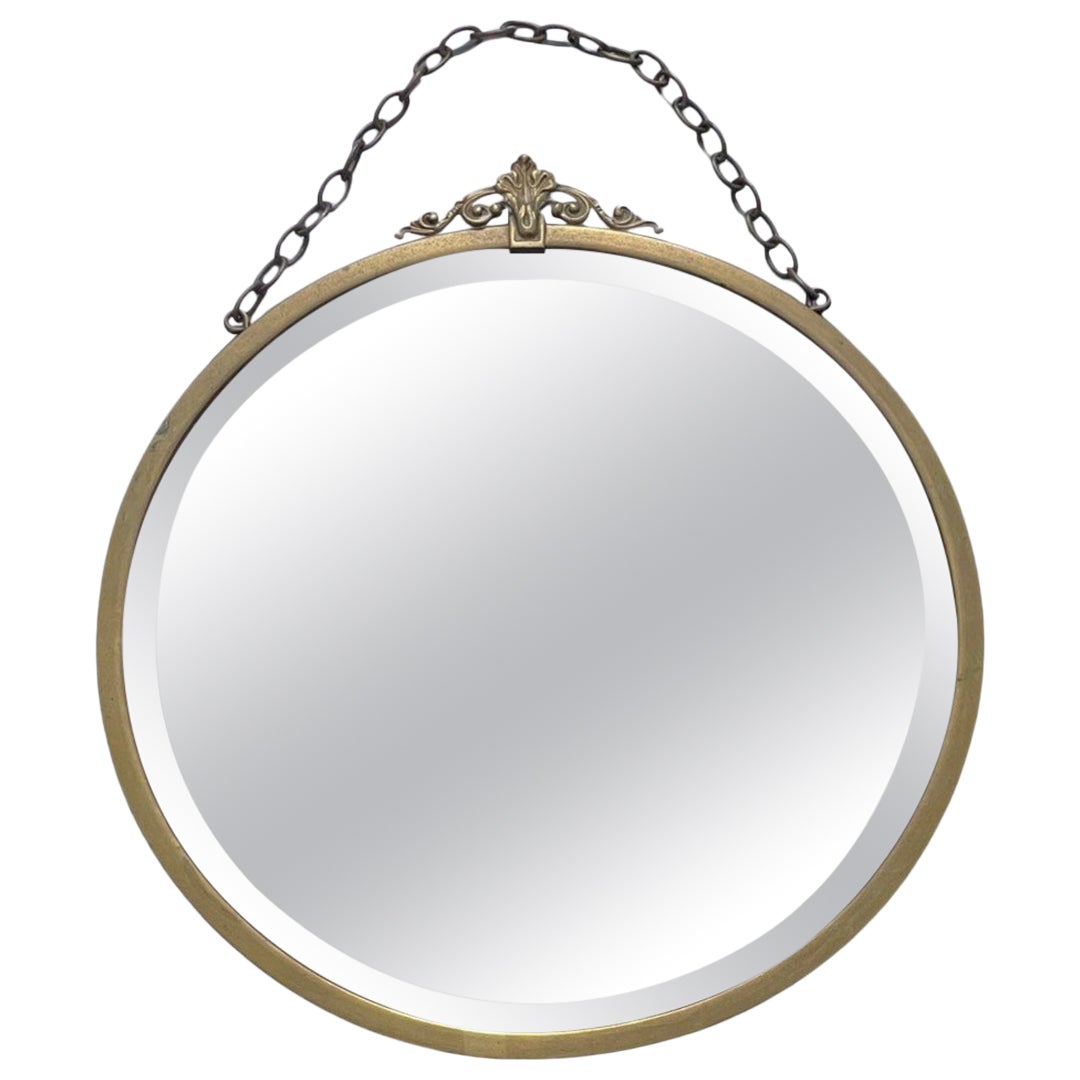 Brass 1920's Beveled Mirror with Bridge Top