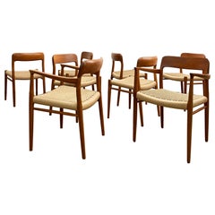 8 Mid-Century Teak Dining Chairs No.56 & 75 by Niels O. Møller for J. L. Moller